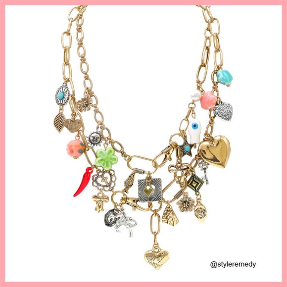 14K Gold Plated Chunky Heart Charm Necklace with Paperclip Chain